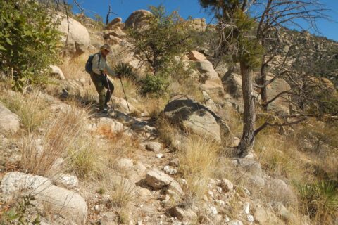 Day3: Cindy carefully descending to Romero Pass