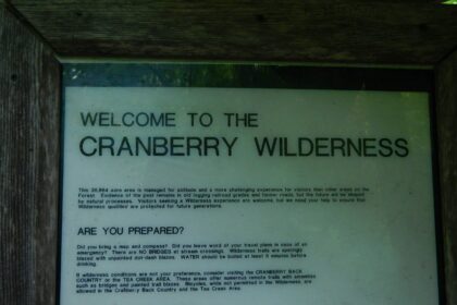 Cranberry Wilderness, welcome sign, August