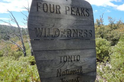 Four Peaks Wilderness, backpacking, forest service sign, April