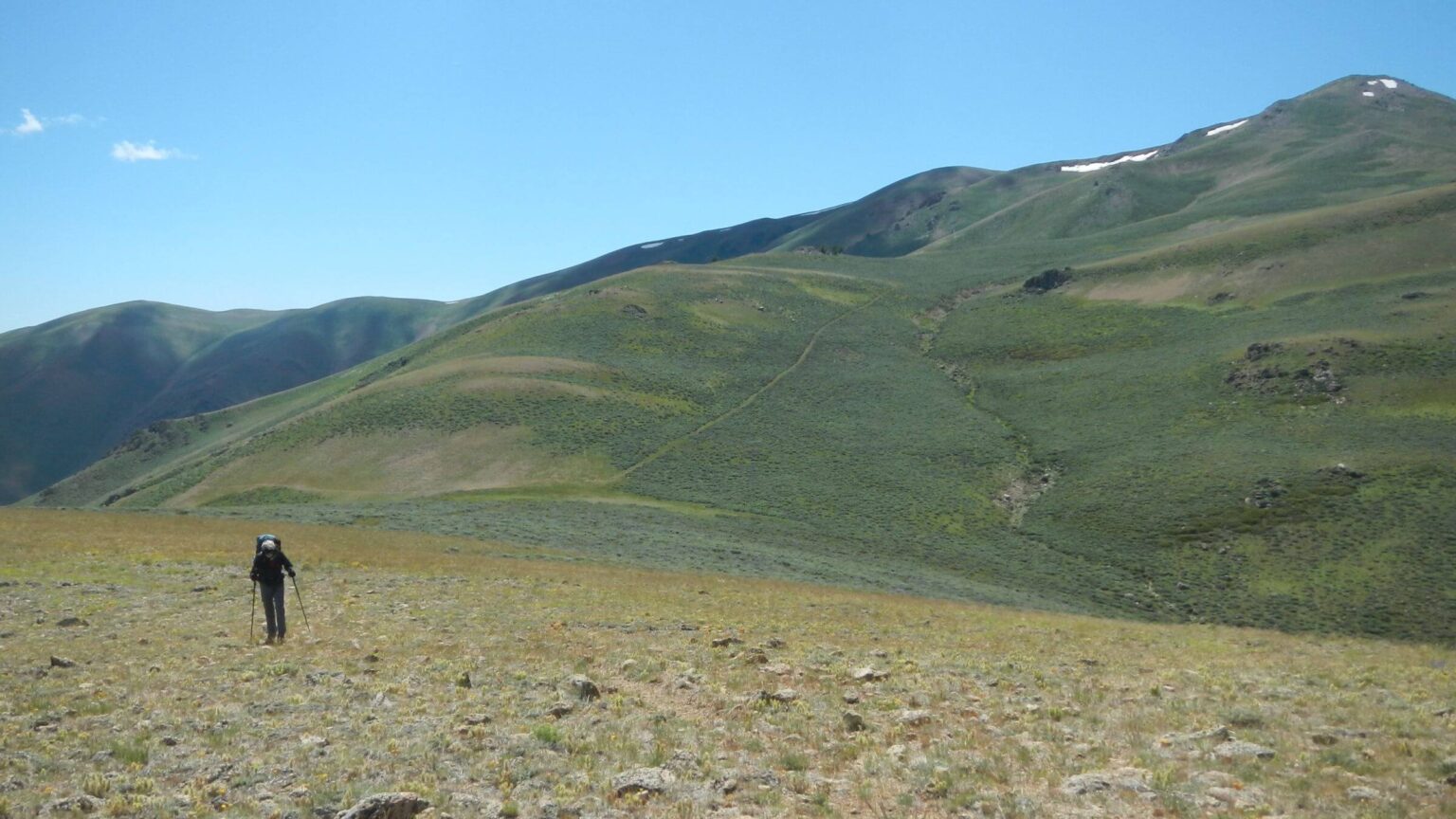 Pioneer Mountains (Idaho), descending Blizzard Mountain, July