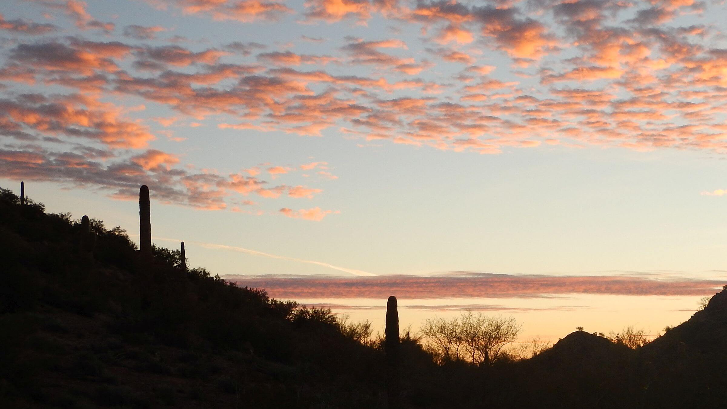 Kofa Wilderness backpacking, sunset, December