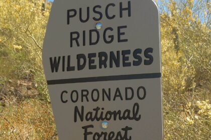 Pusch Ridge Wilderness, sign, May 2023