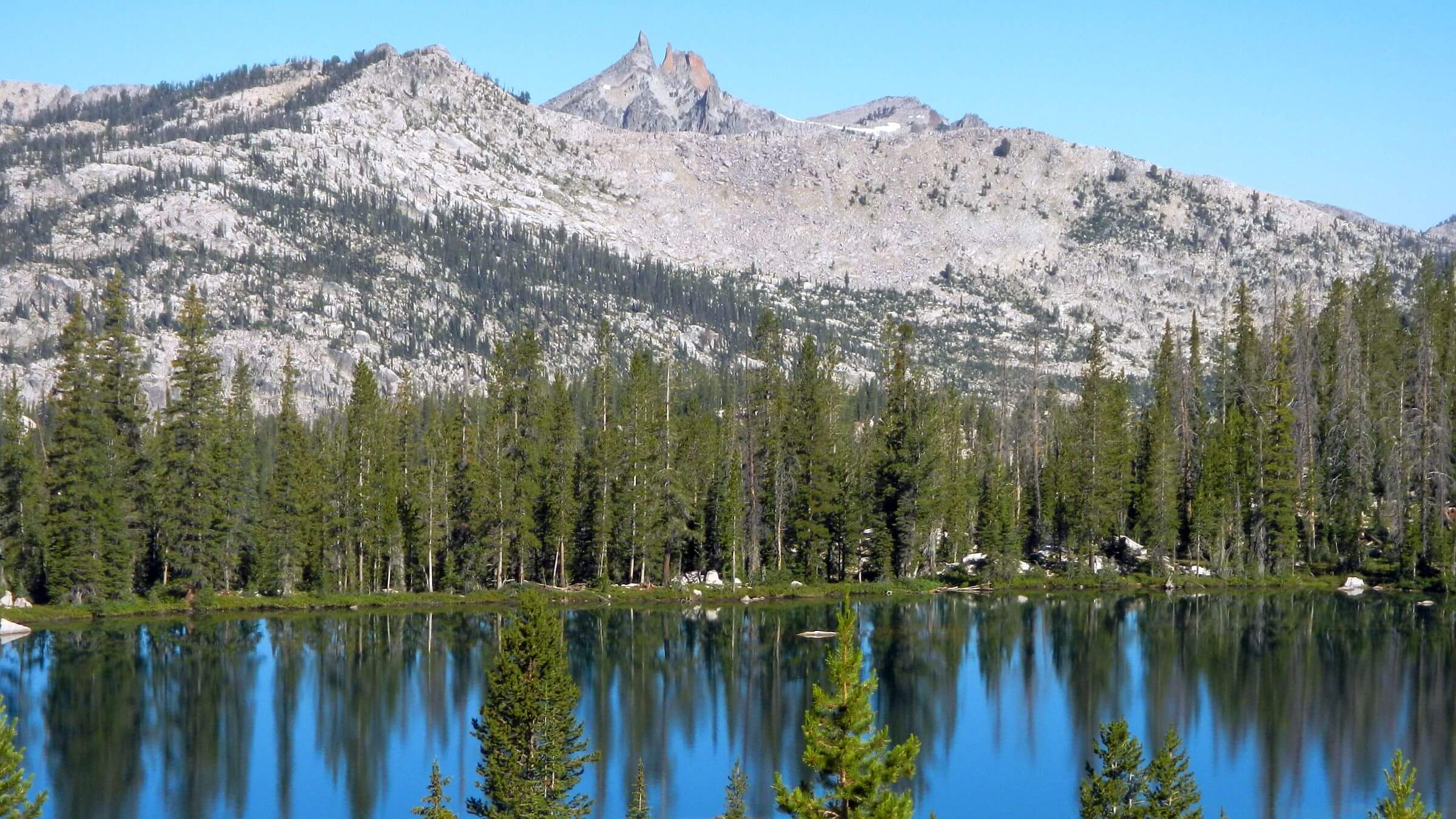 Sawtooth Wilderness, Rakers Peaks above Rock Slide Lake, July