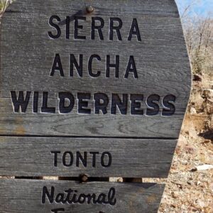 Sierra Ancha Wilderness, backpacking, Forest Service sign, December