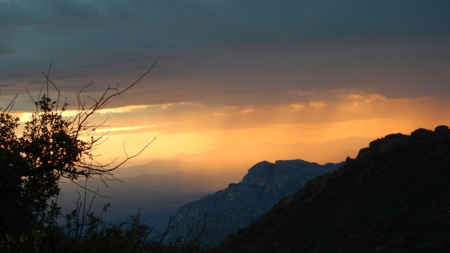 Superstition Wilderness, backpacking, evening storm, December